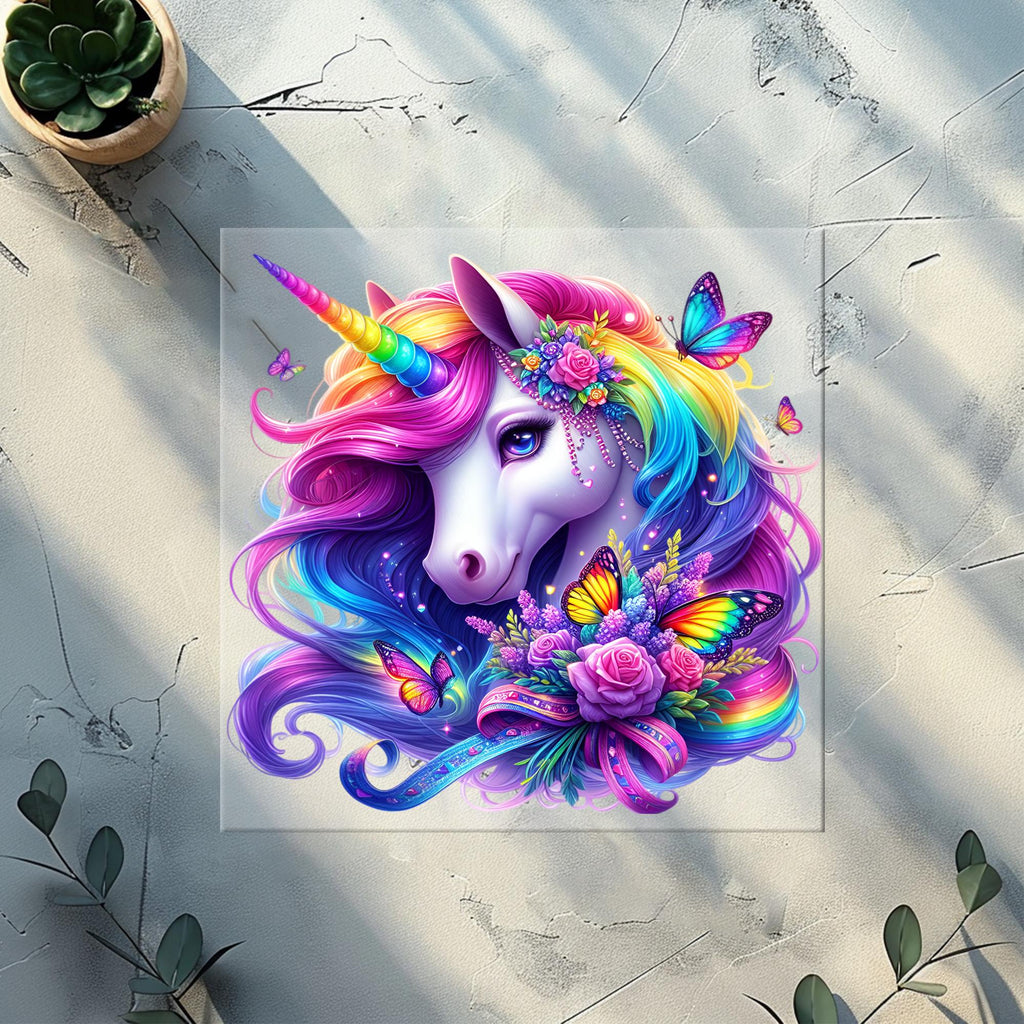 Floral Rainbow Unicorn Heat Transfer