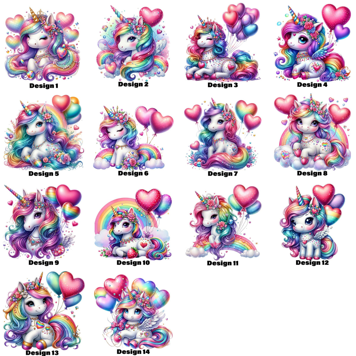 Unicorn Rainbow Balloons Heat Transfer