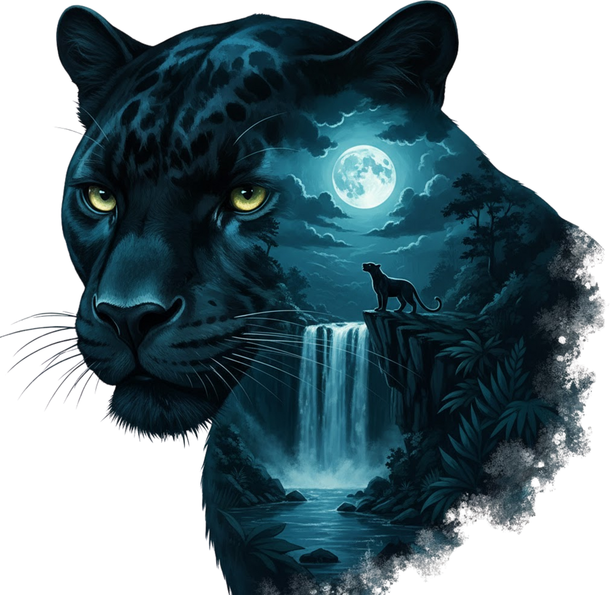 Double Exposure Animals with Waterfalls Graphic T-shirt S-5X