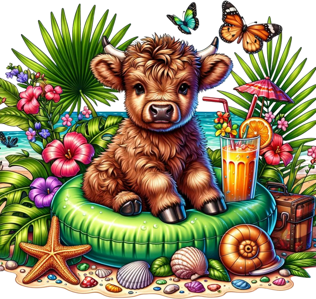 Summer Highland Cows on Floaties Graphic T-shirt S-5X