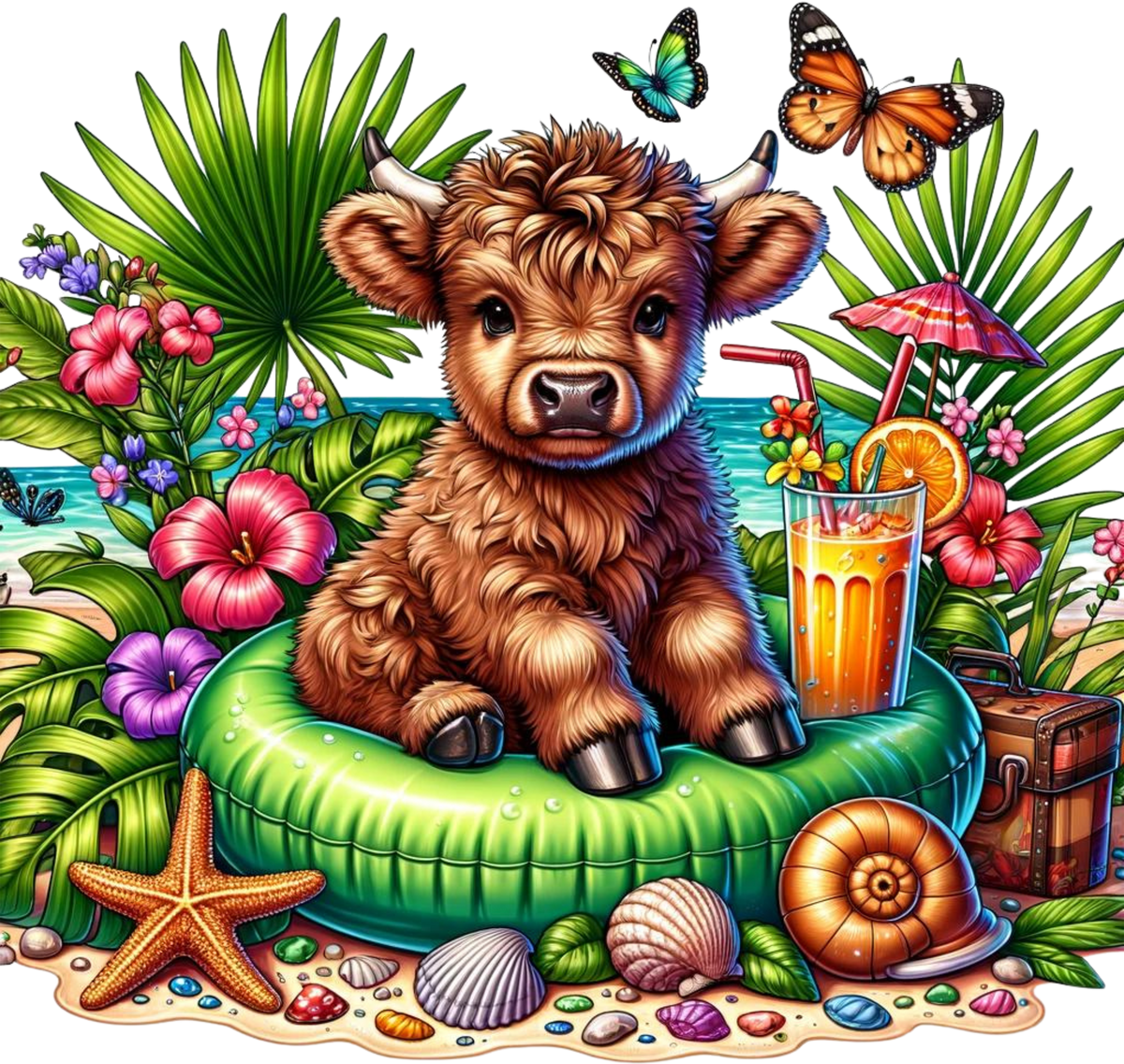 Highland Cows on Floaties Heat Transfer