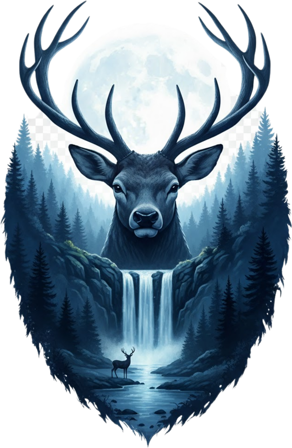 Double Exposure Animals with Waterfalls Graphic T-shirt S-5X