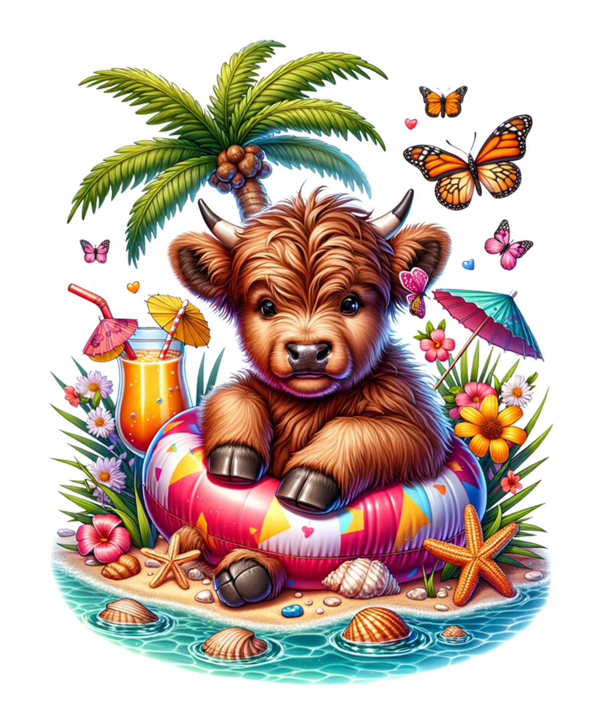 Highland Cows on Floaties Heat Transfer