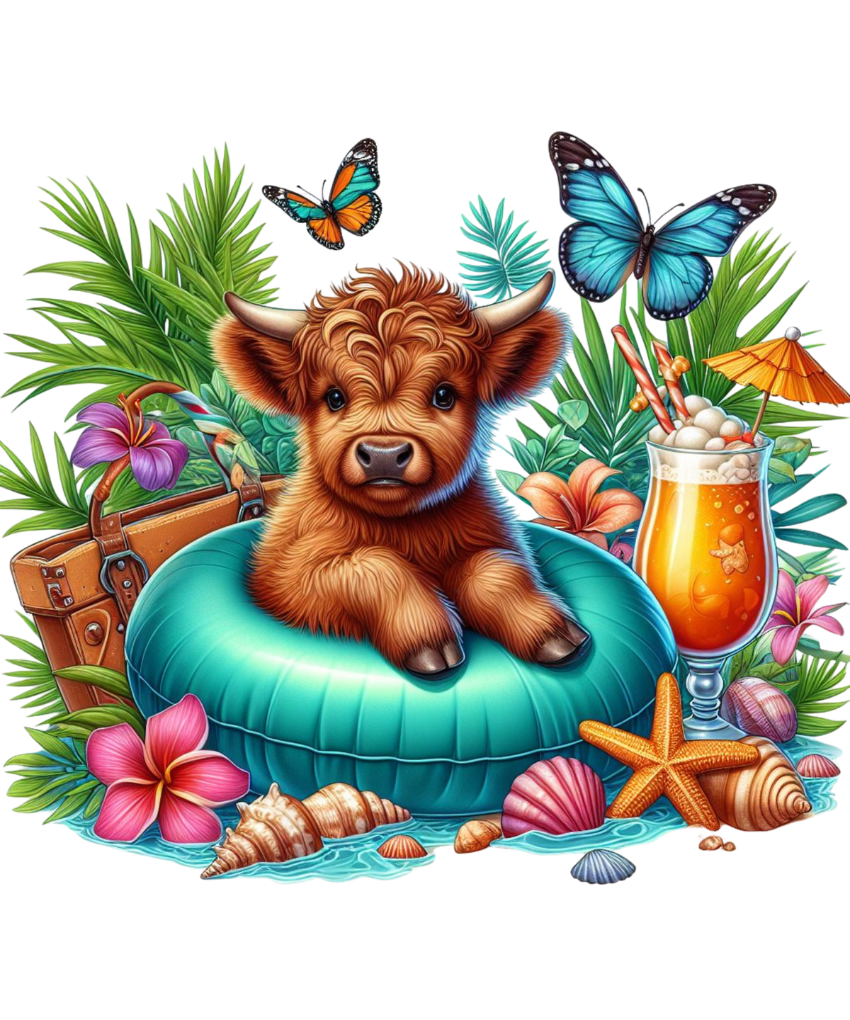 Highland Cows on Floaties Heat Transfer