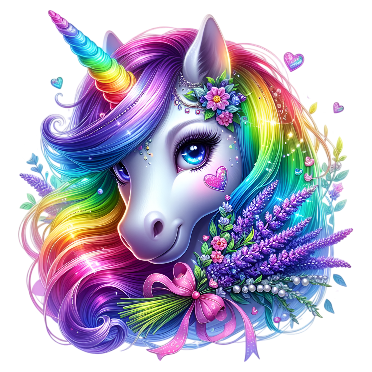 Floral Rainbow Unicorn Heat Transfer