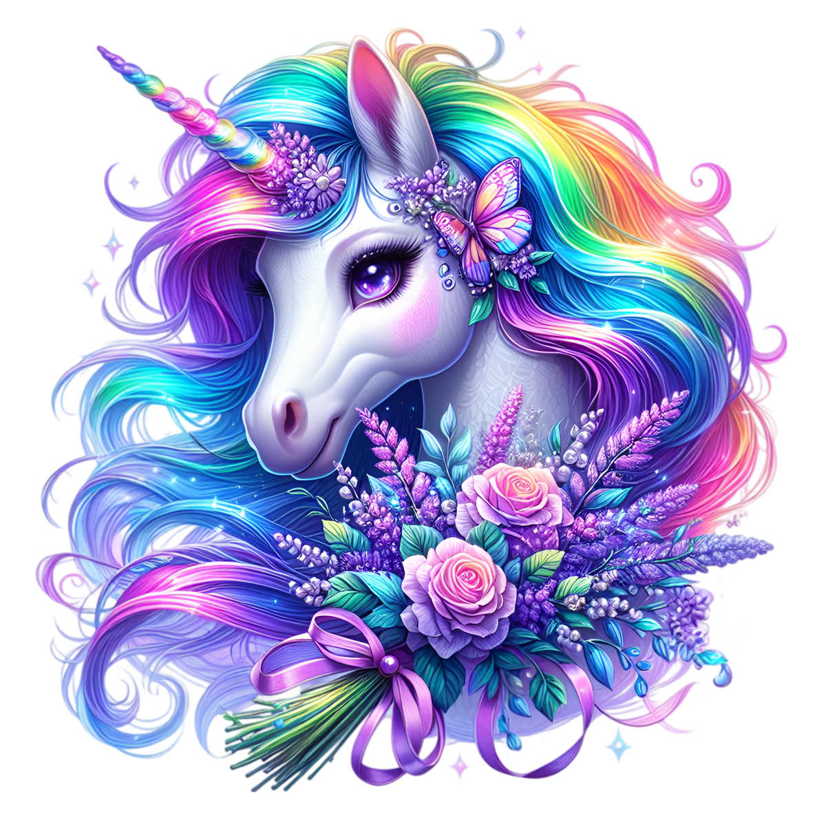 Floral Rainbow Unicorn Heat Transfer