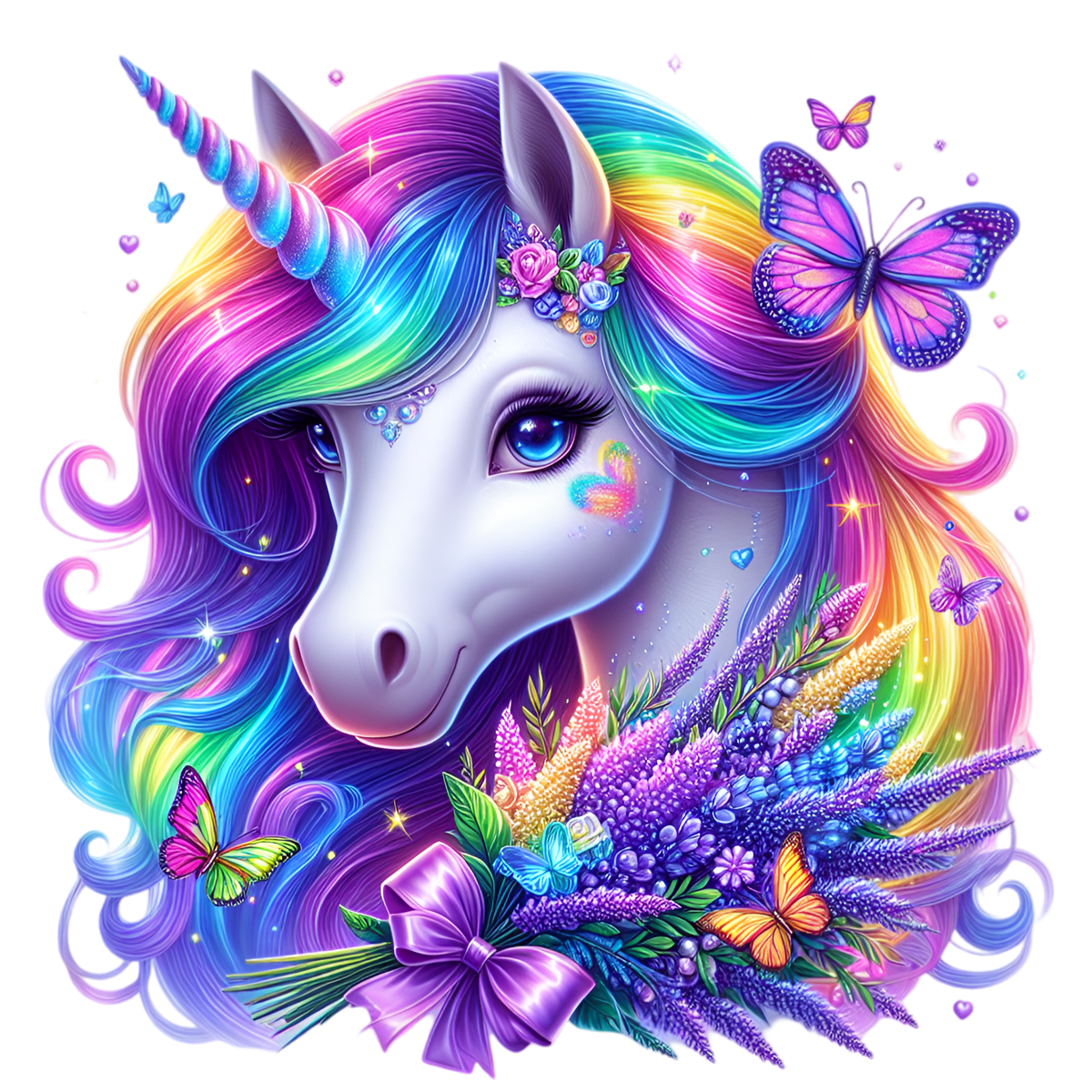 Floral Rainbow Unicorn Heat Transfer