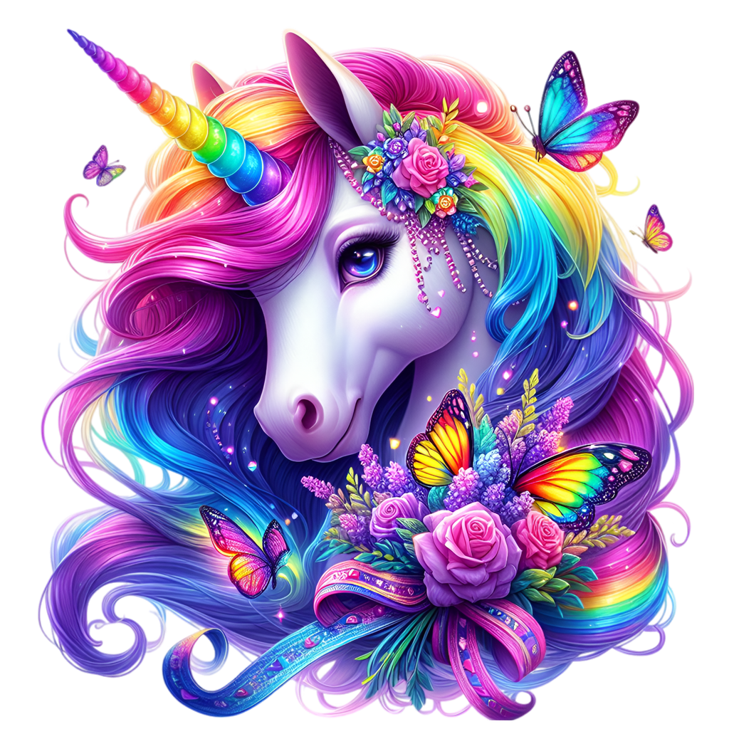 Floral Rainbow Unicorn Heat Transfer