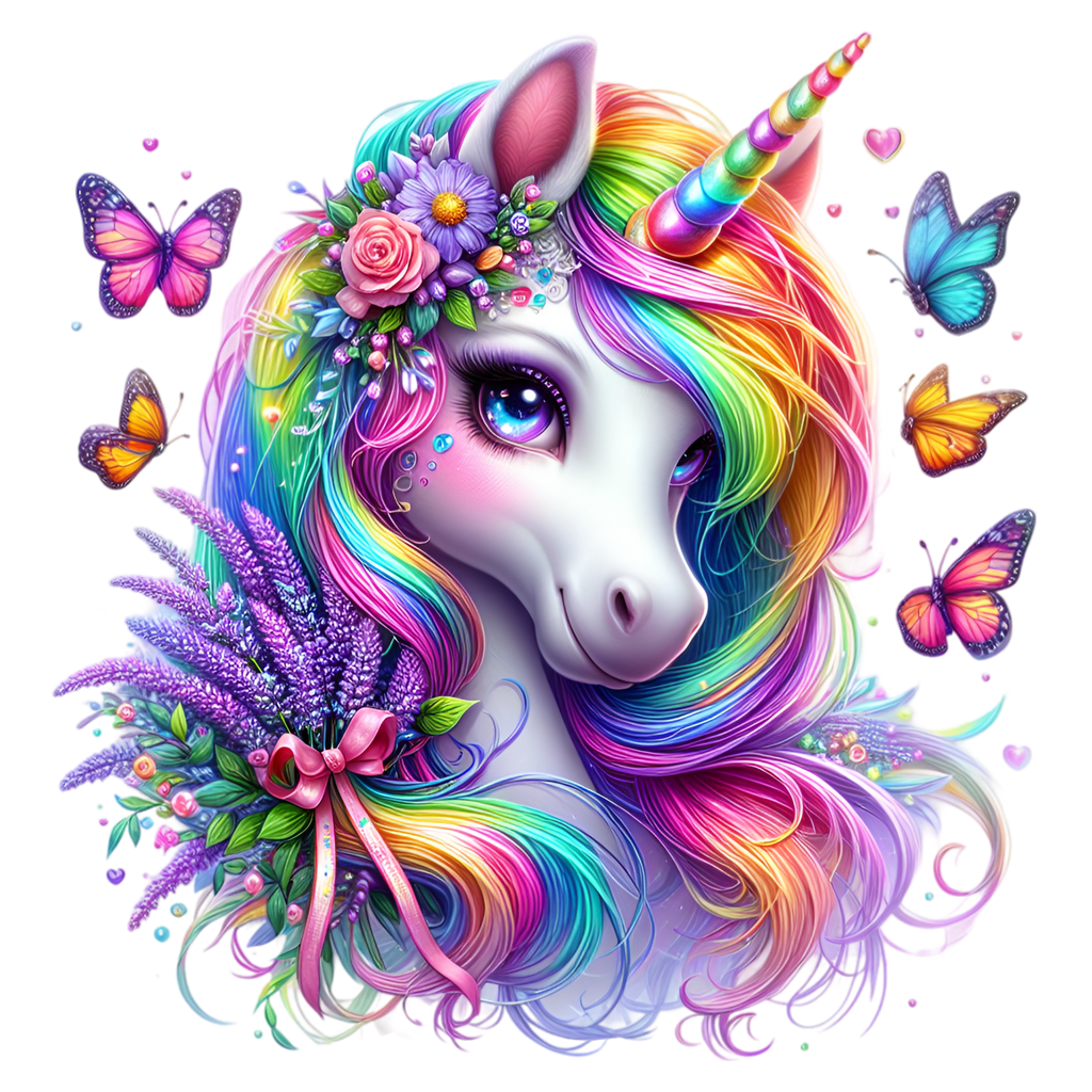Floral Rainbow Unicorn Heat Transfer