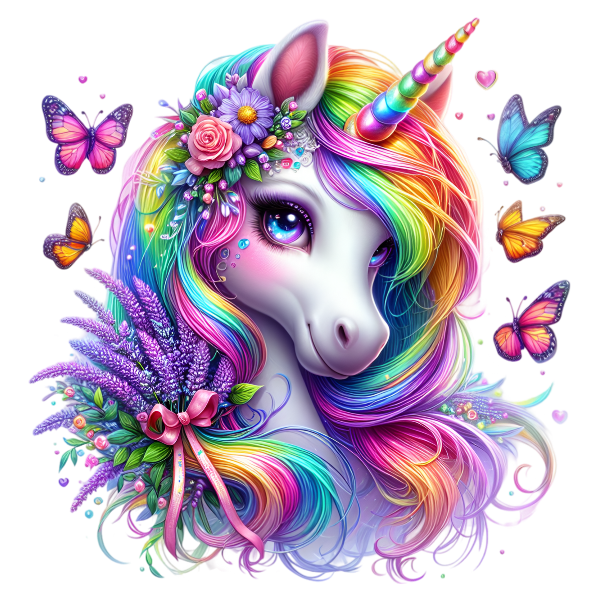 Floral Rainbow Unicorn Heat Transfer