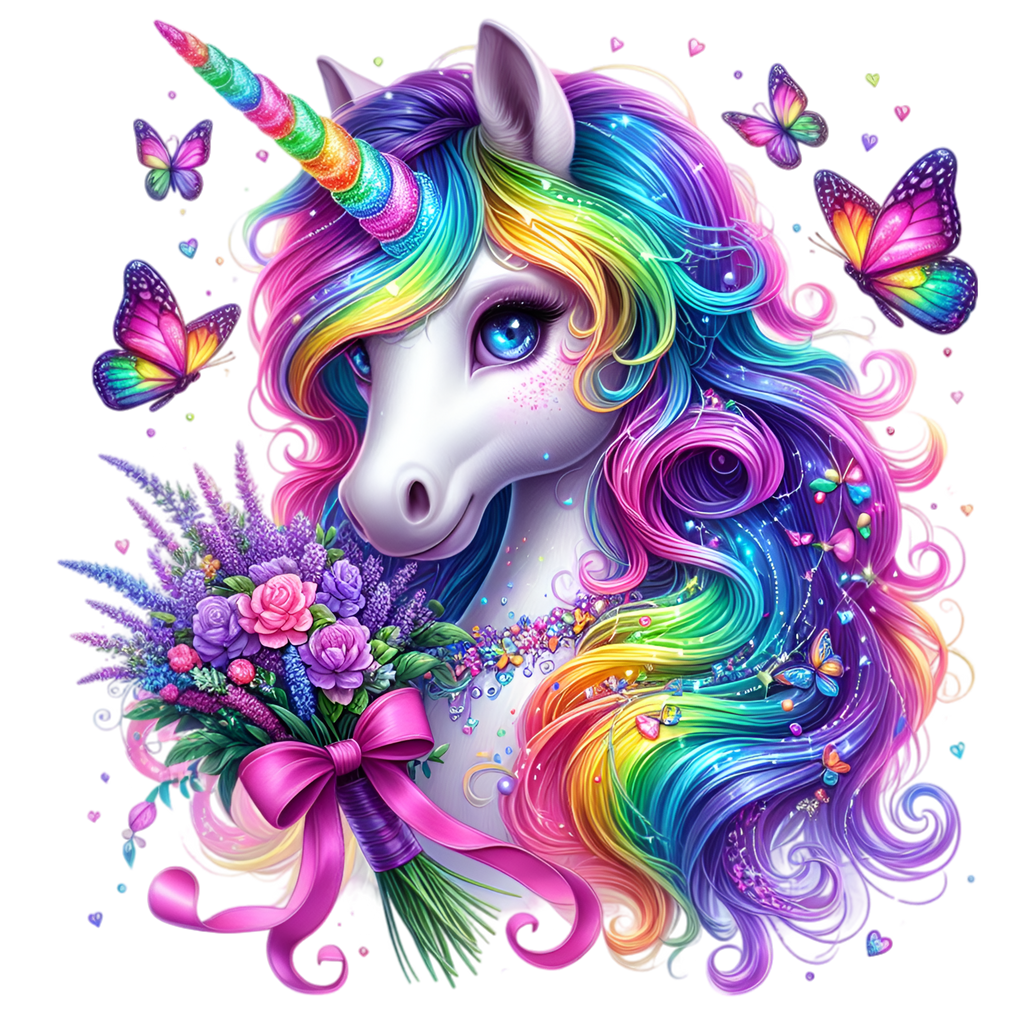 Floral Rainbow Unicorn Heat Transfer
