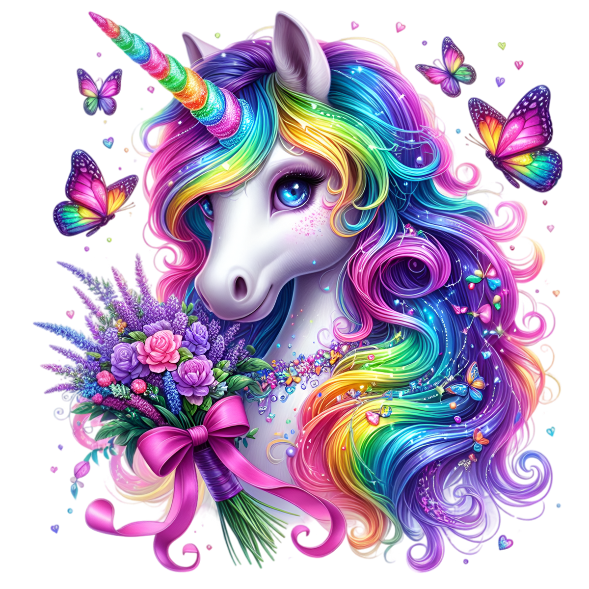Floral Rainbow Unicorn Heat Transfer