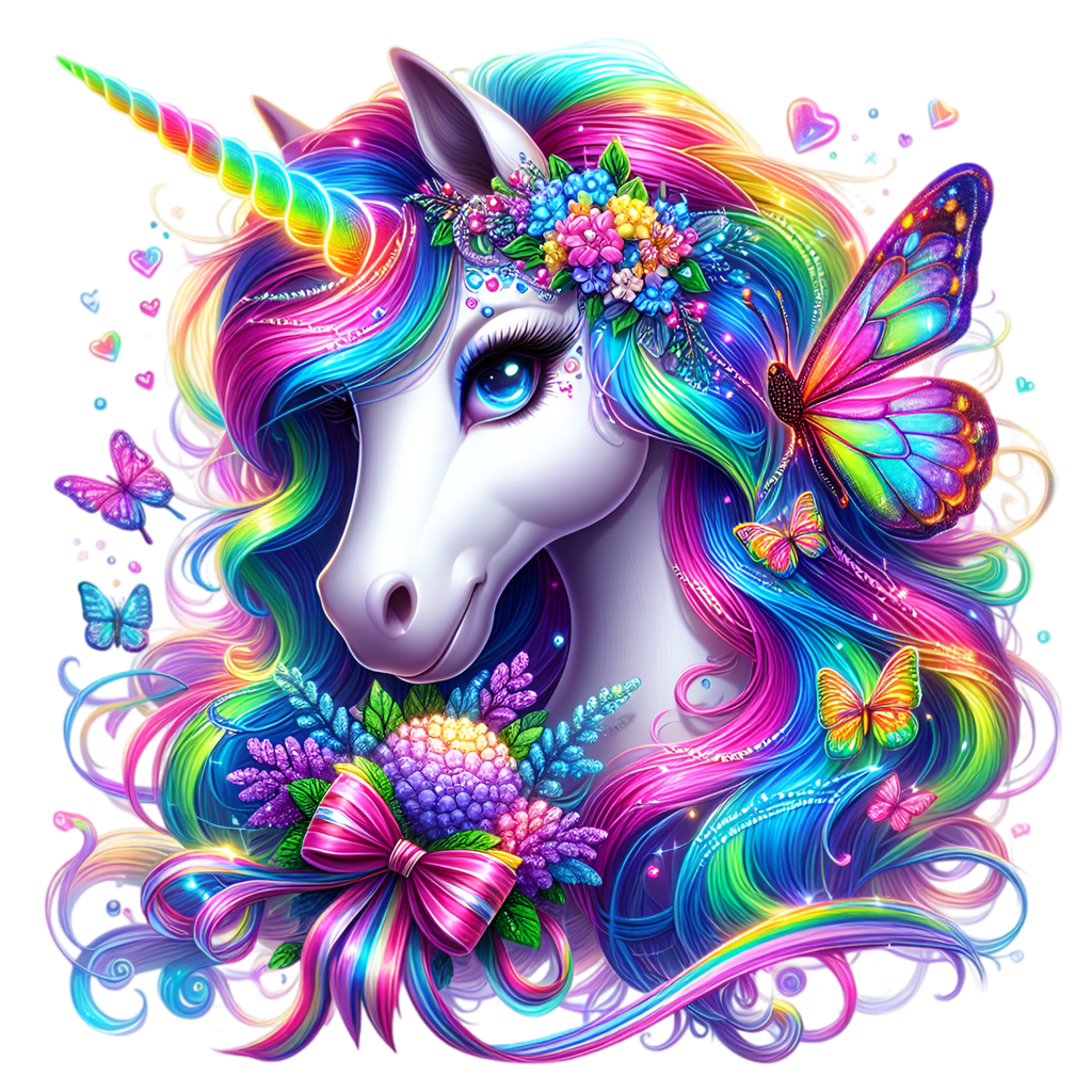 Floral Rainbow Unicorn Heat Transfer