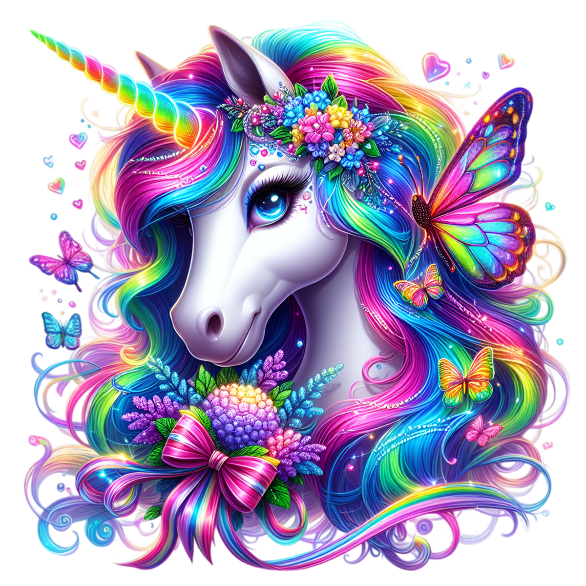 Floral Rainbow Unicorn Heat Transfer