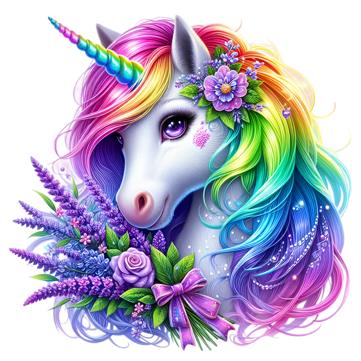 Floral Rainbow Unicorn Heat Transfer