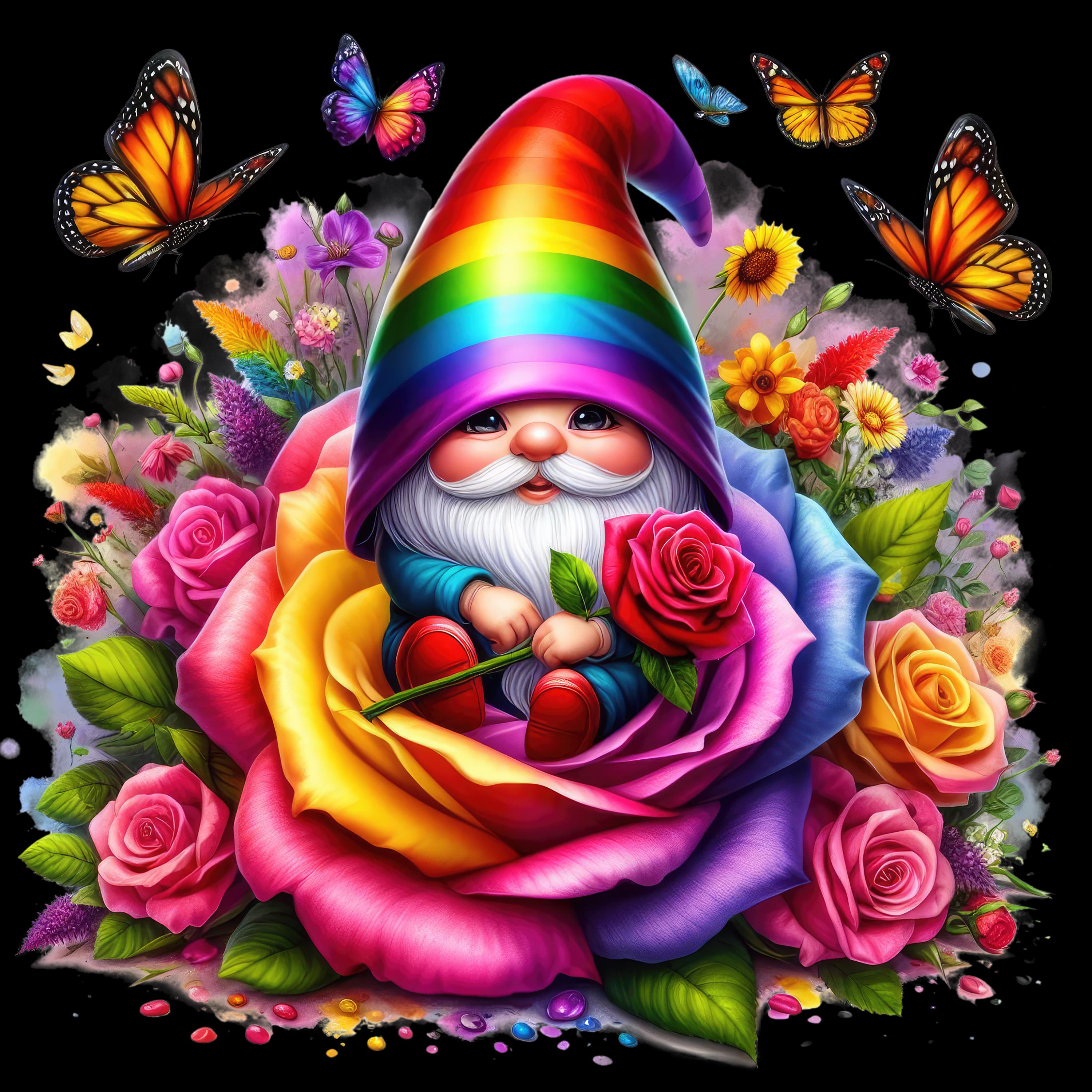 Gnomes and Roses DTF Transfer: Vibrant Fabric Appliques for Custom Apparel