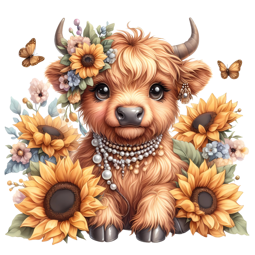 Highland Cows with Sunflowers Heat Transfer