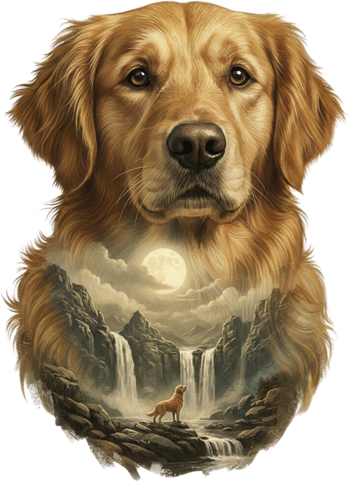Double Exposure Animals with Waterfalls Graphic T-shirt S-5X