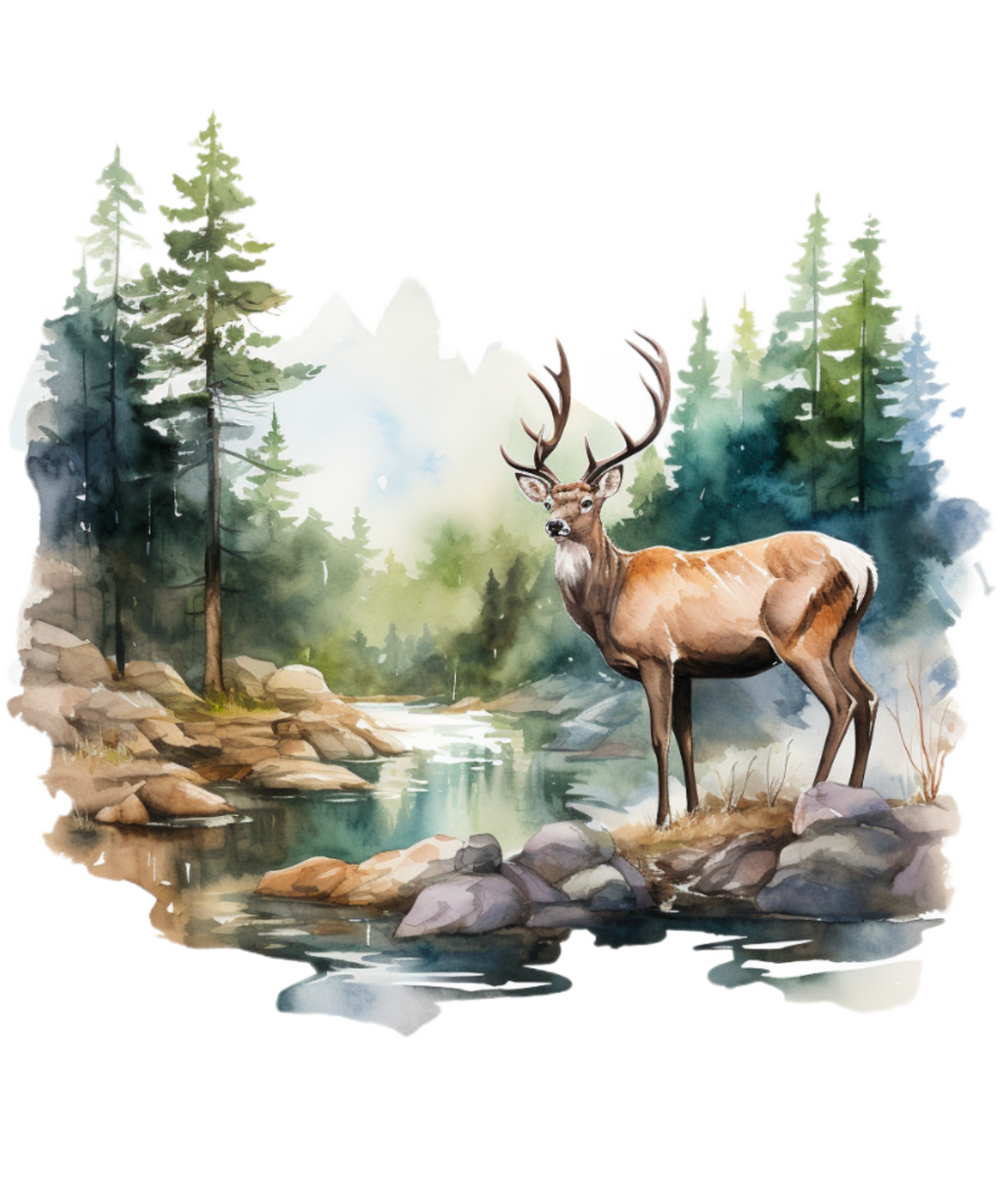 Watercolor Deer Forest  Heat Transfer