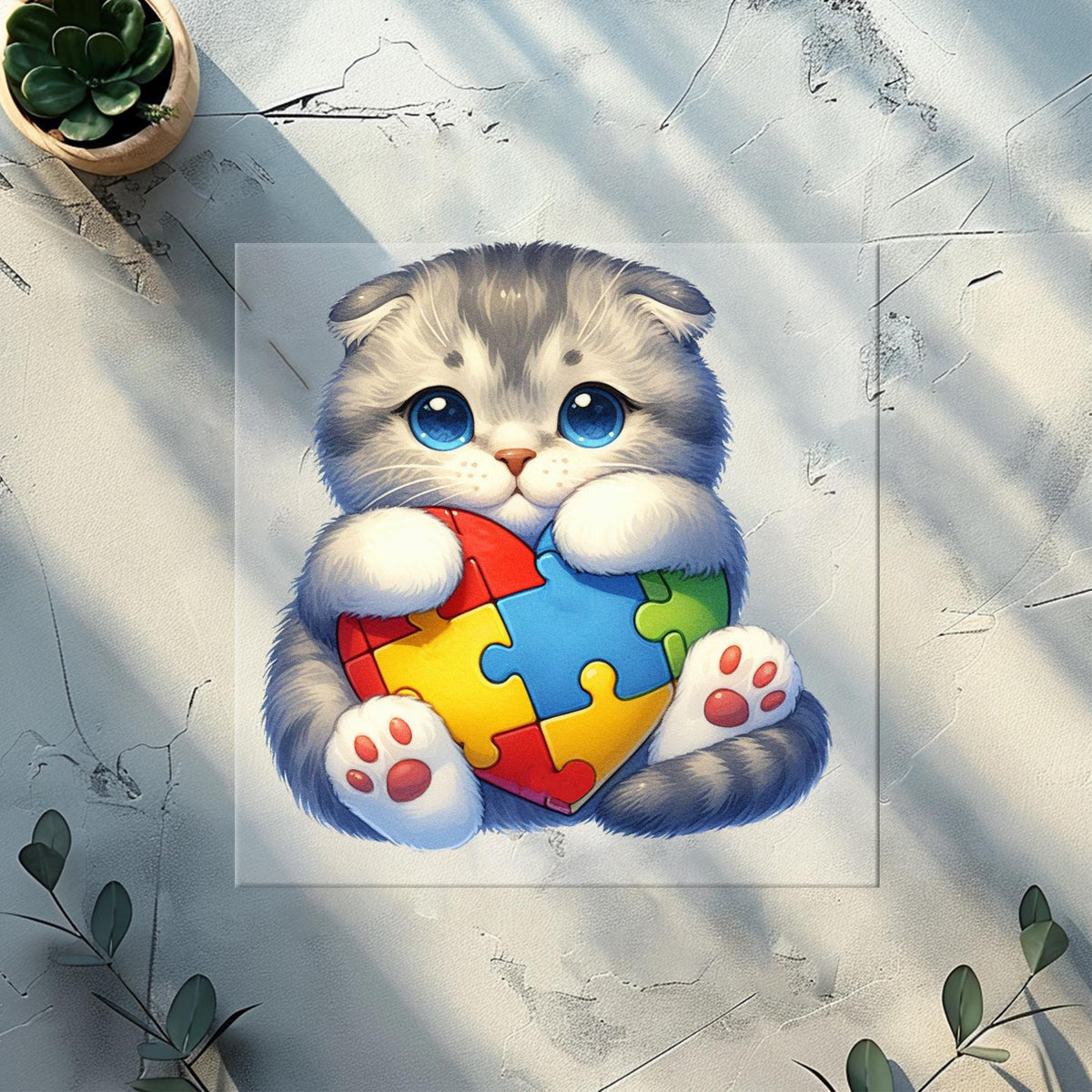 Cats Holding Autism Puzzle Heart Heat Transfer