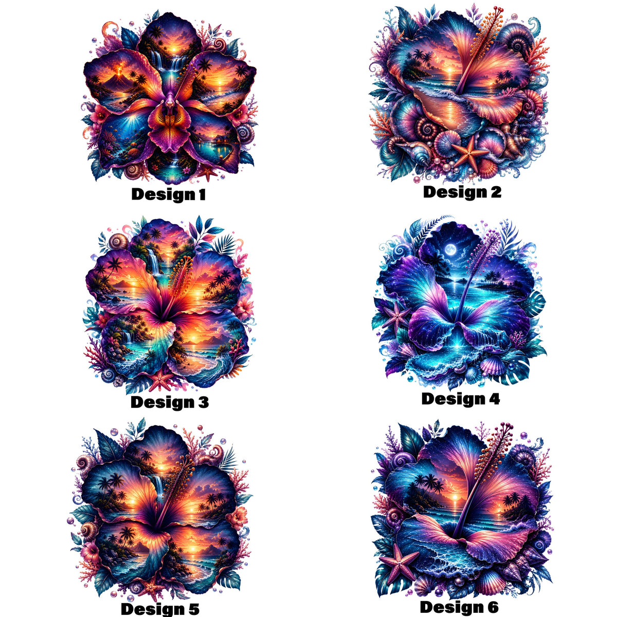 Double Exposure Tropical Hibiscus Graphic T-shirt S-5X