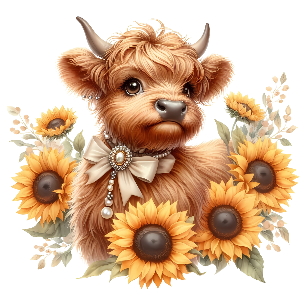 Highland Cows with Sunflowers Heat Transfer