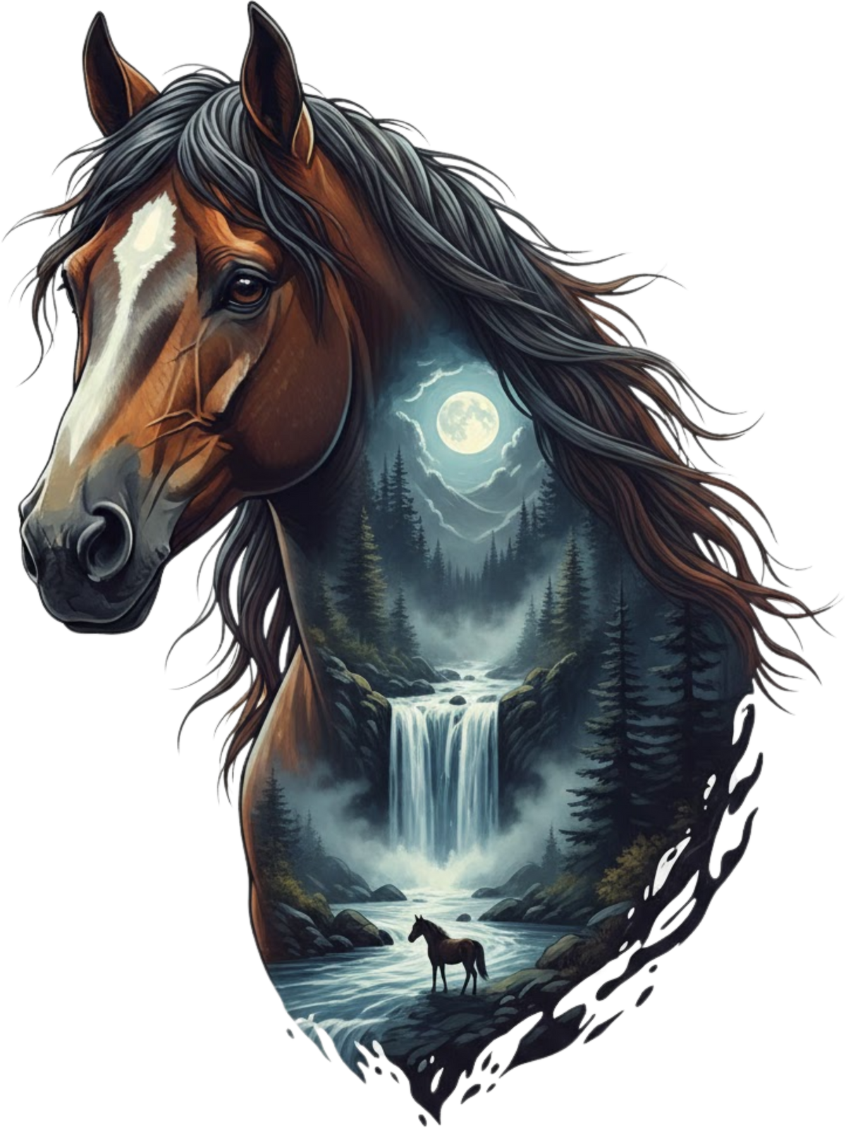Double Exposure Animals with Waterfalls Graphic T-shirt S-5X