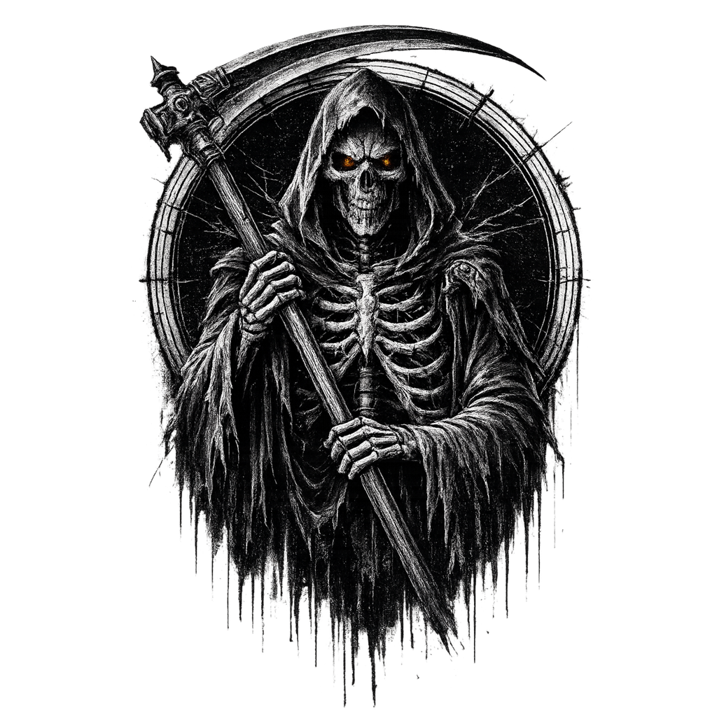 Grim Reaper Skull Fire Heat Transfer for Apparel Decoration