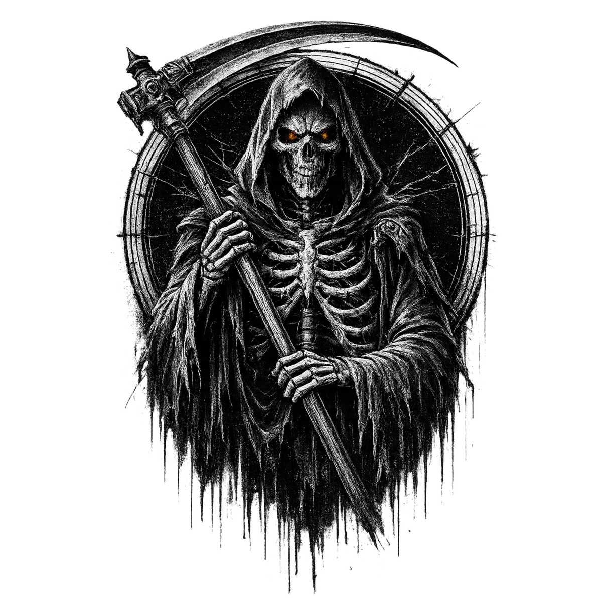 Grim Reaper Skull Fire Heat Transfer for Apparel Decoration