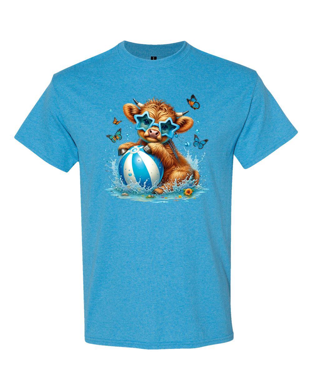 Summer Highland Cows on Floaties Graphic T-shirt S-5X
