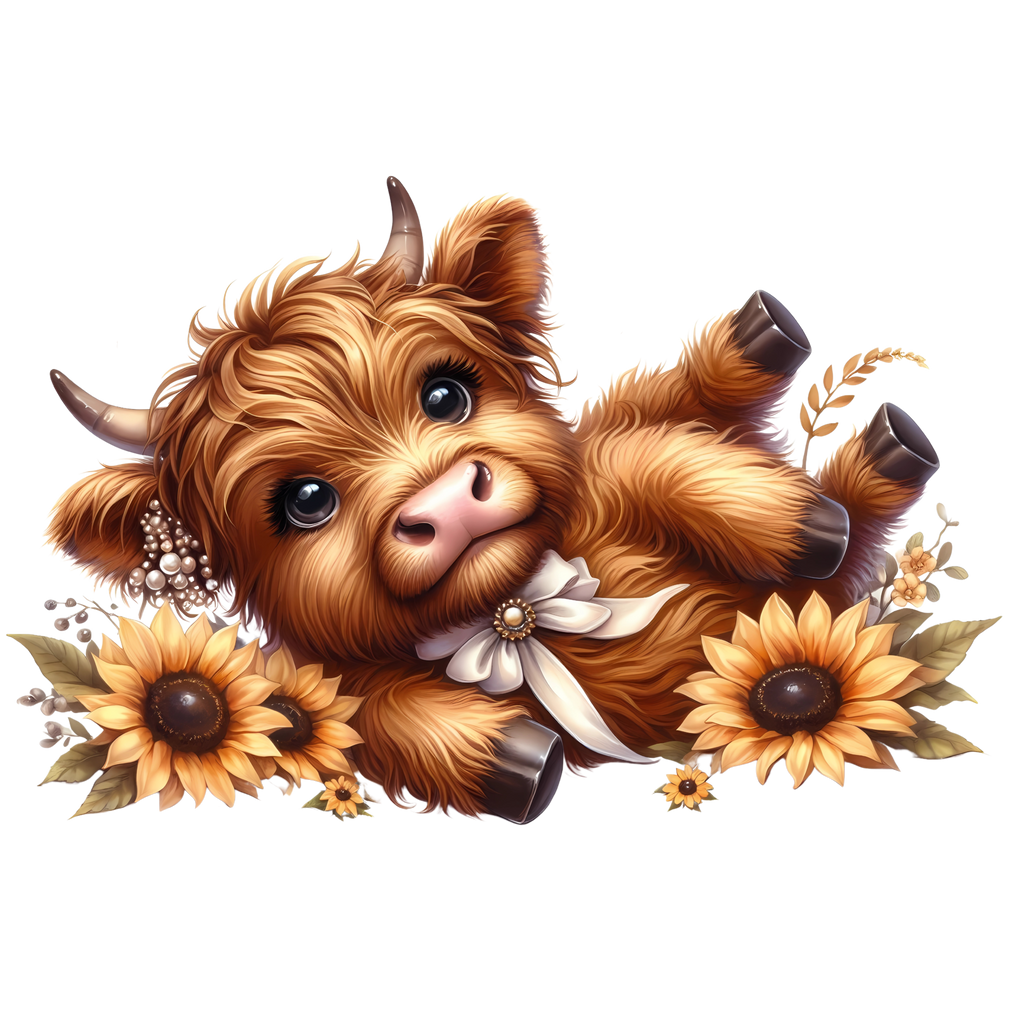 Highland Cows with Sunflowers Heat Transfer