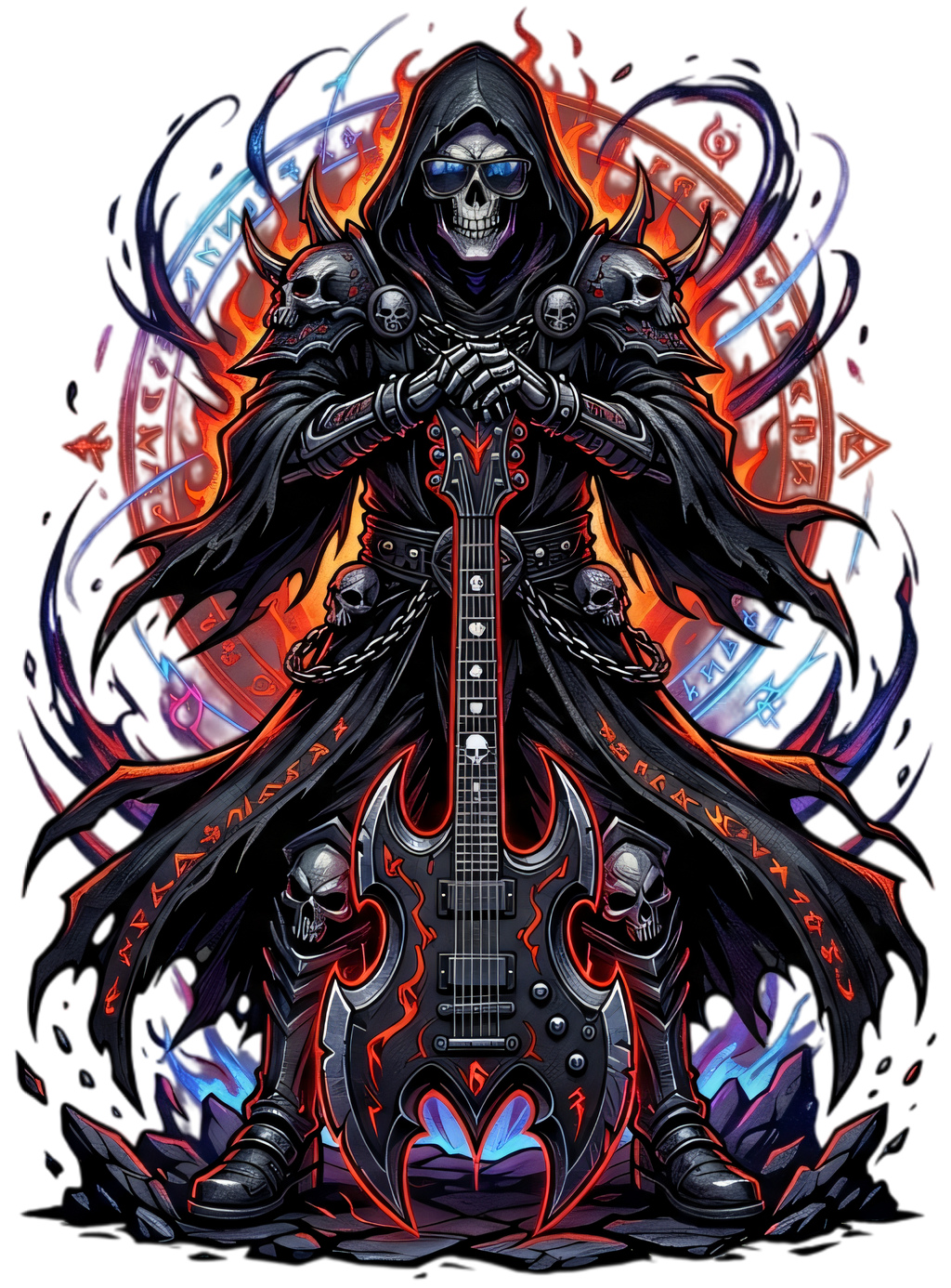 Grim Reaper Skull Fire Heat Transfer for Apparel Decoration