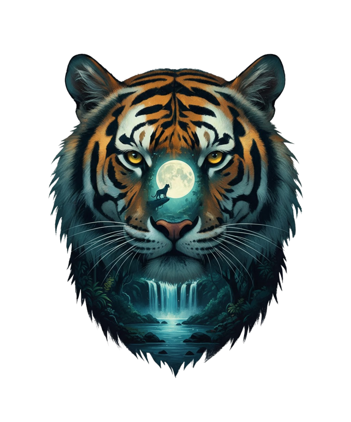 Double Exposure Animals with Waterfalls Graphic T-shirt S-5X