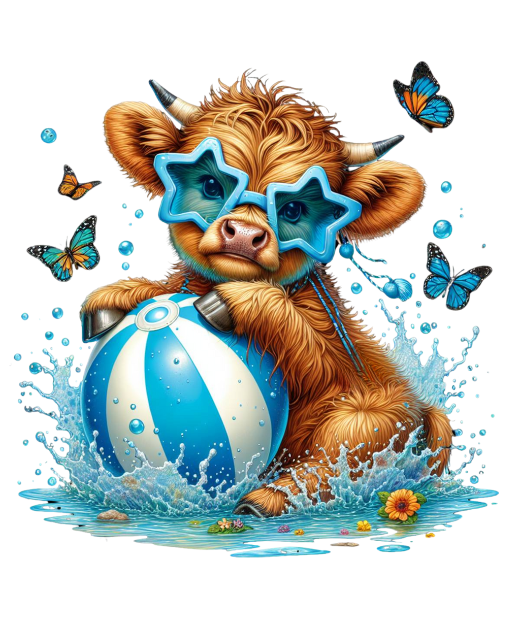 Summer Highland Cows on Floaties Graphic T-shirt S-5X