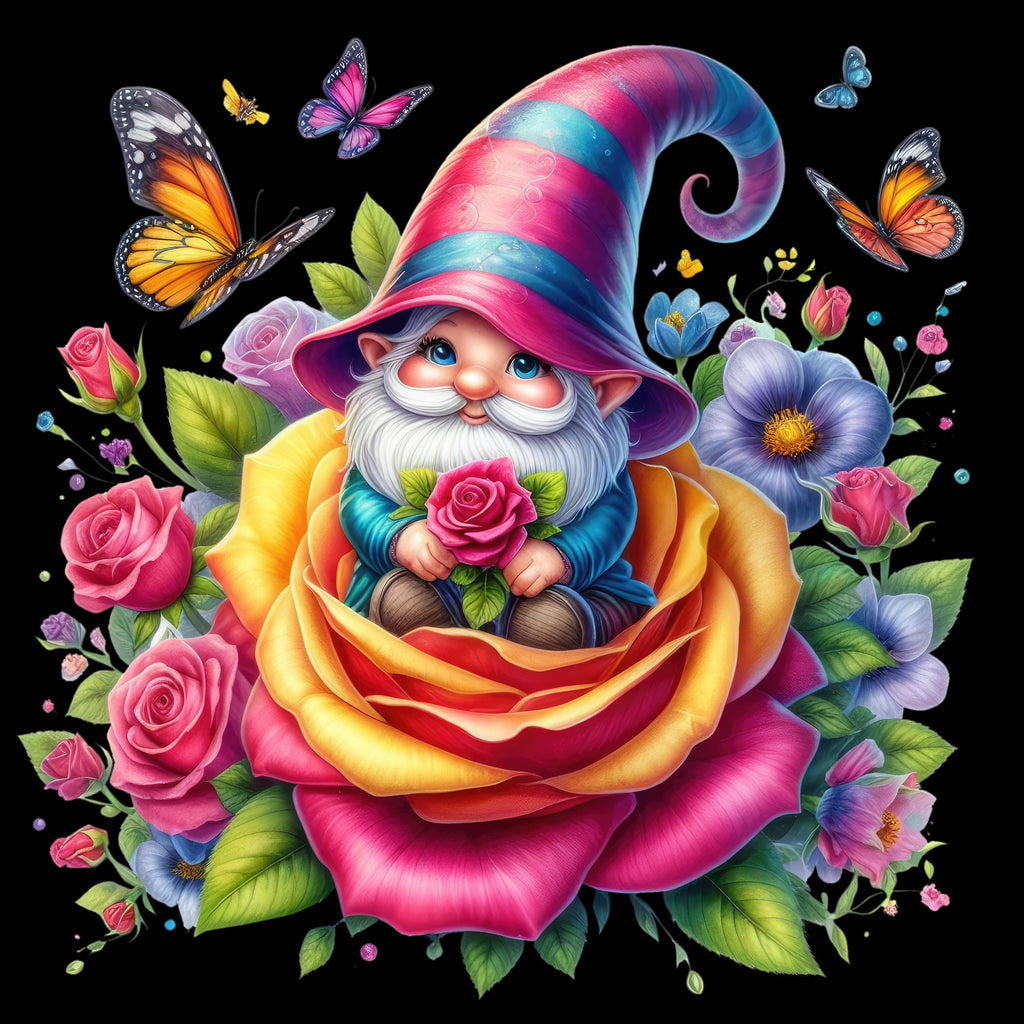 Gnomes and Roses DTF Transfer: Vibrant Fabric Appliques for Custom Apparel
