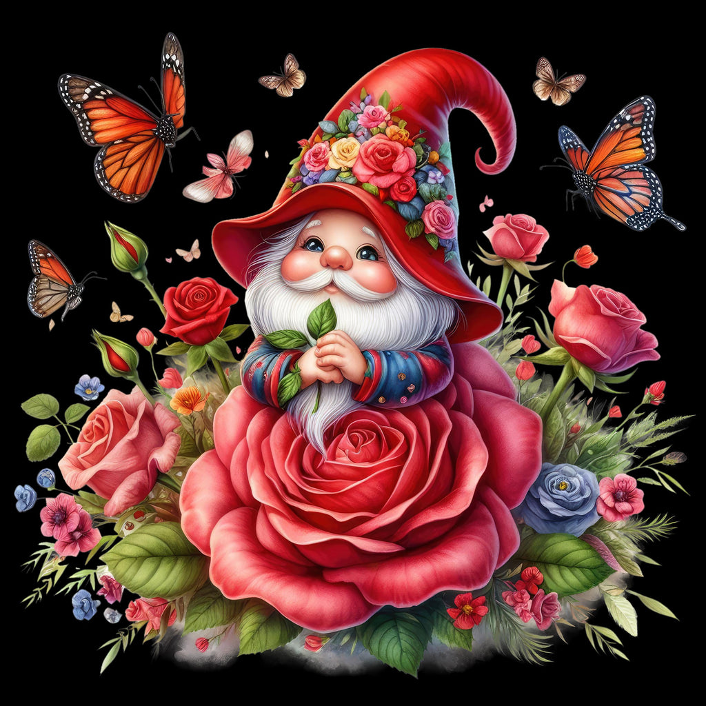 Gnomes and Roses DTF Transfer: Vibrant Fabric Appliques for Custom Apparel