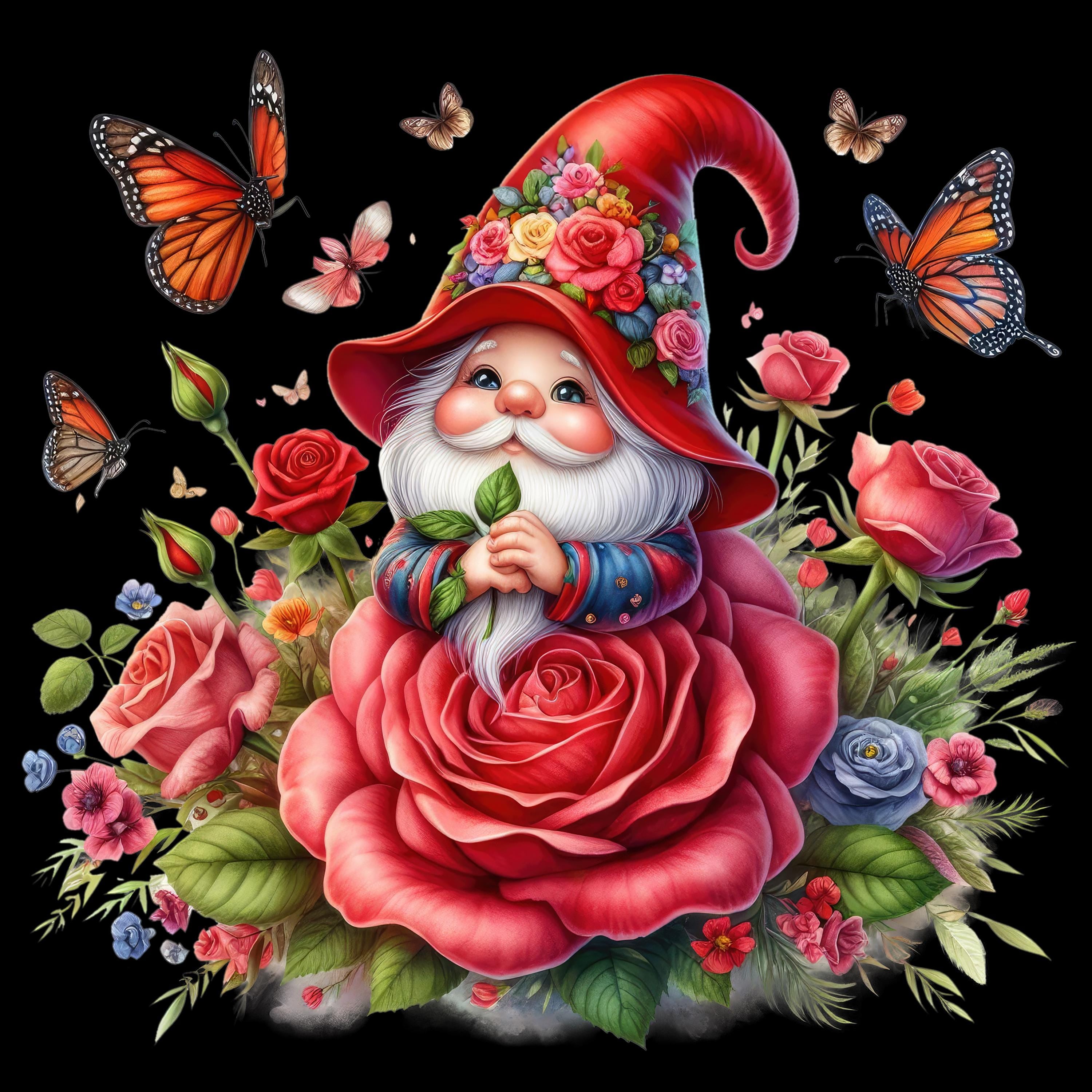 Gnomes and Roses DTF Transfer: Vibrant Fabric Appliques for Custom Apparel