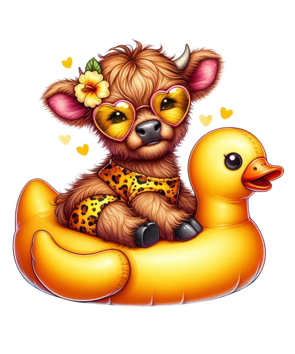 Summer Highland Cows on Floaties Graphic T-shirt S-5X