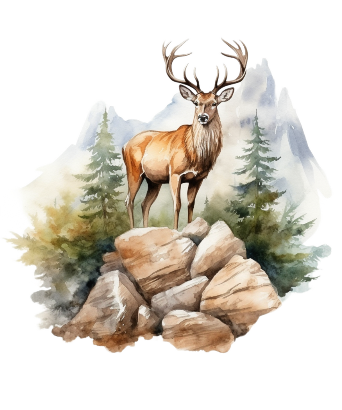 Watercolor Deer Forest  Heat Transfer
