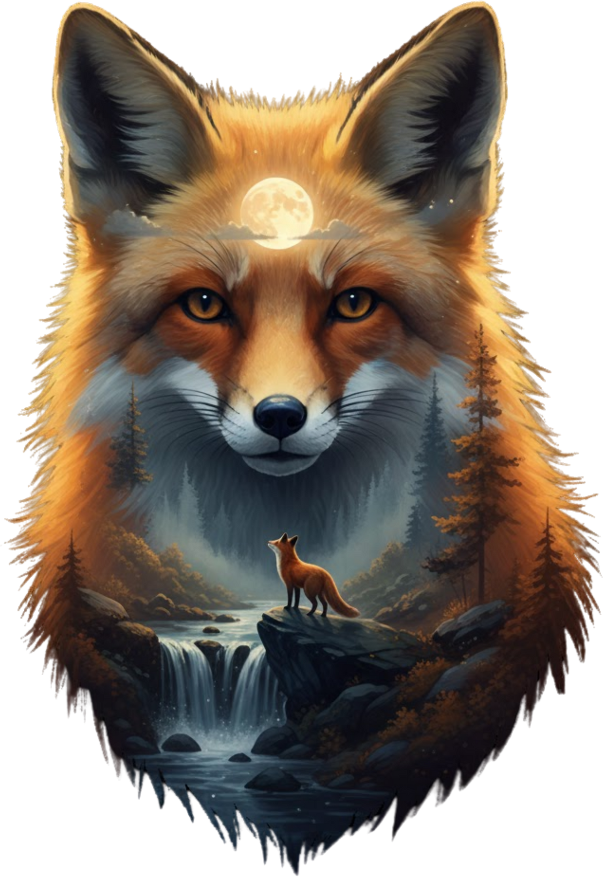 Double Exposure Animals with Waterfalls Graphic T-shirt S-5X
