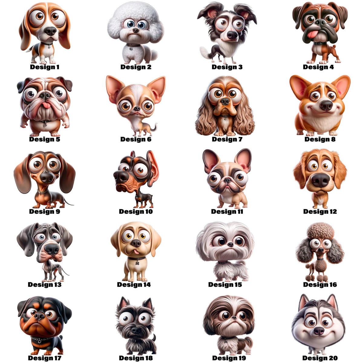 Caricature Dogs Graphic T-shirt S-5X