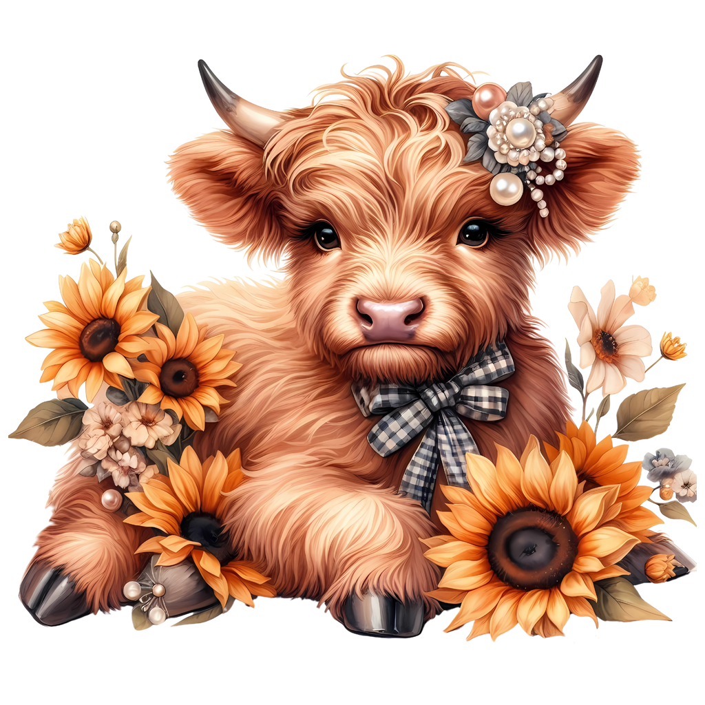 Highland Cows with Sunflowers Heat Transfer