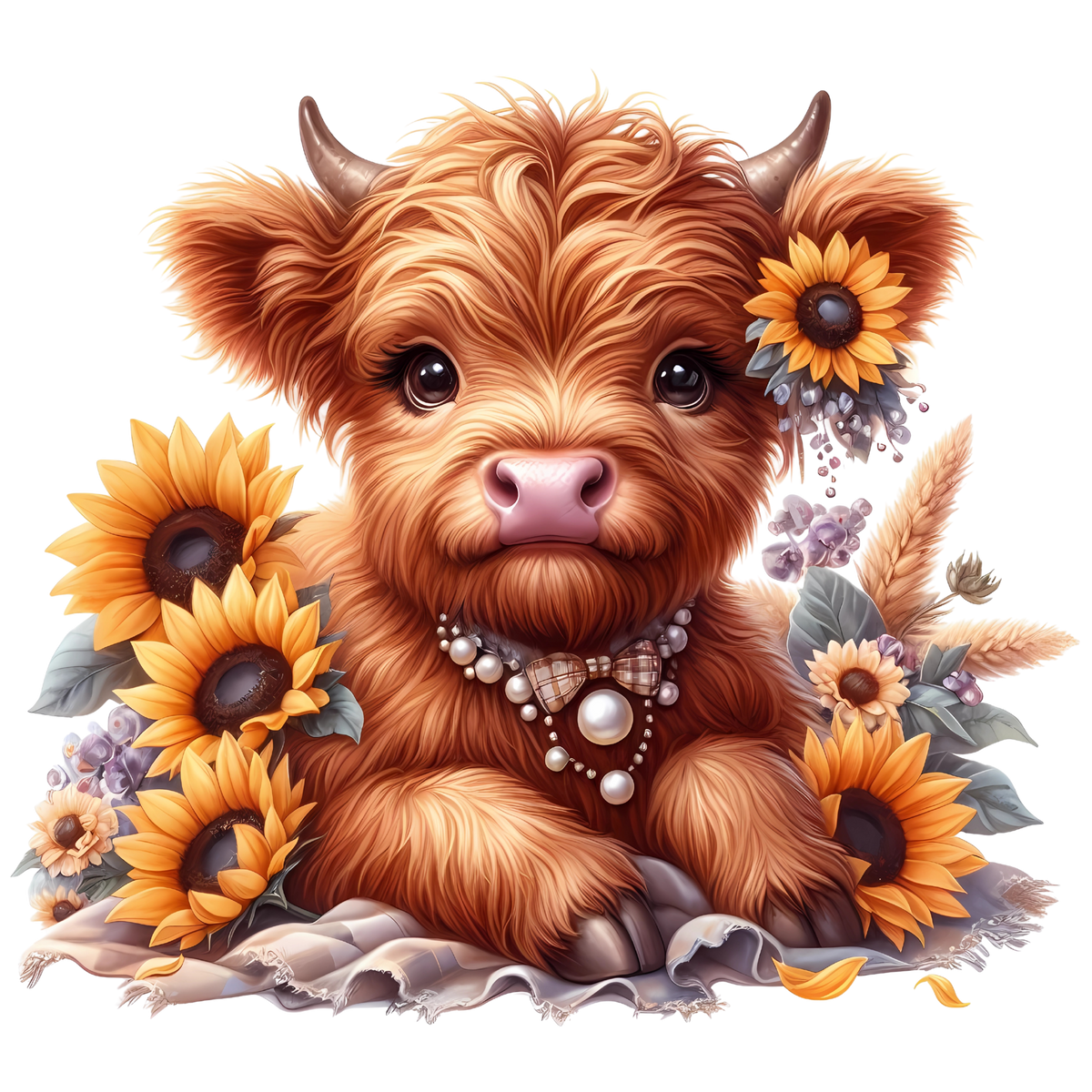 Highland Cows with Sunflowers Heat Transfer