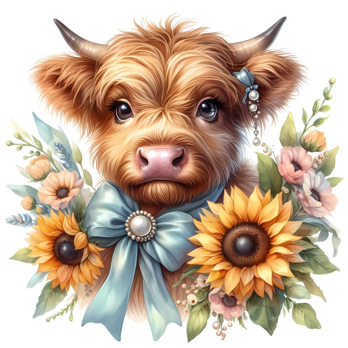 Highland Cows with Sunflowers Heat Transfer