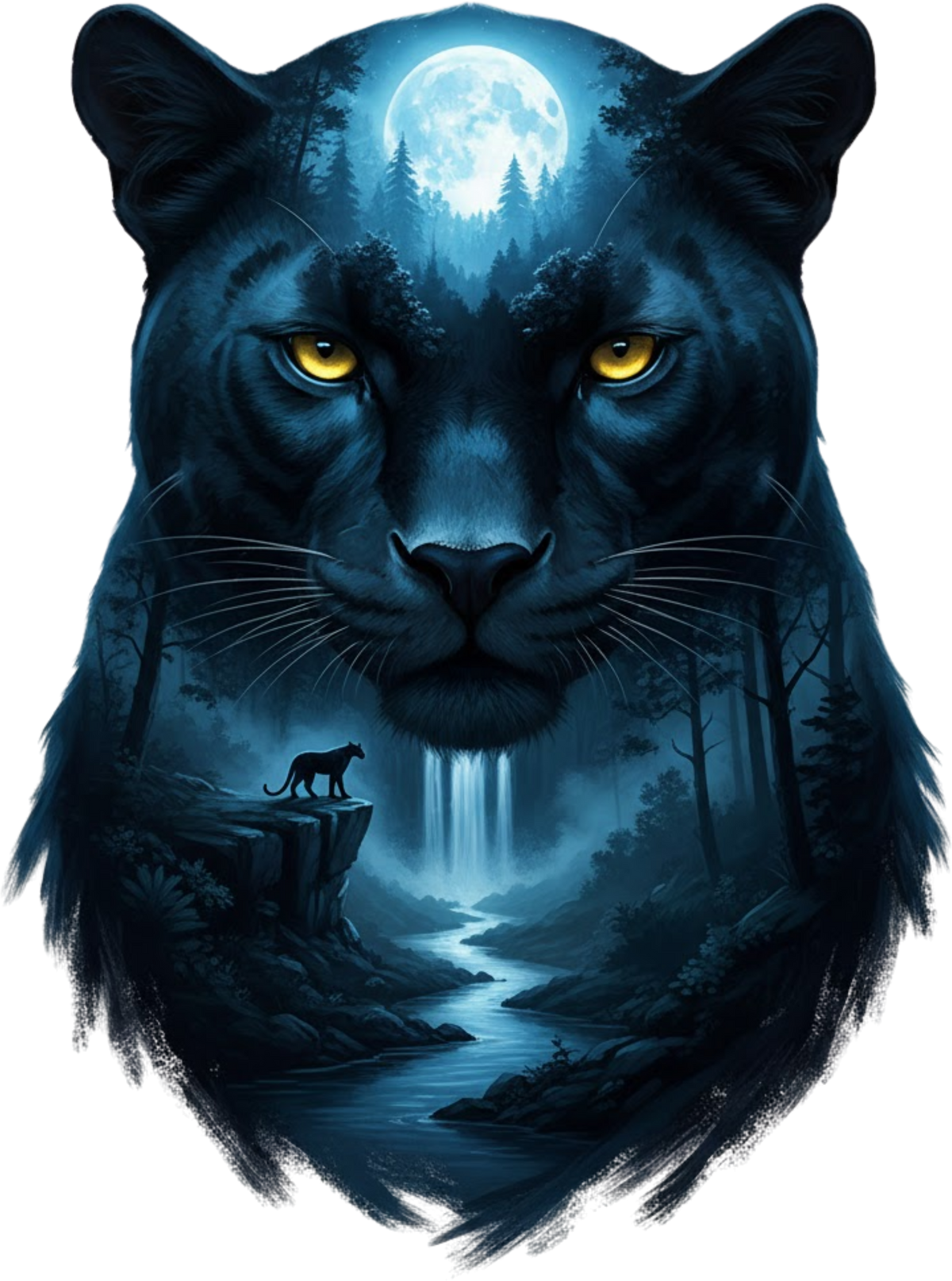 Double Exposure Animals with Waterfalls Graphic T-shirt S-5X
