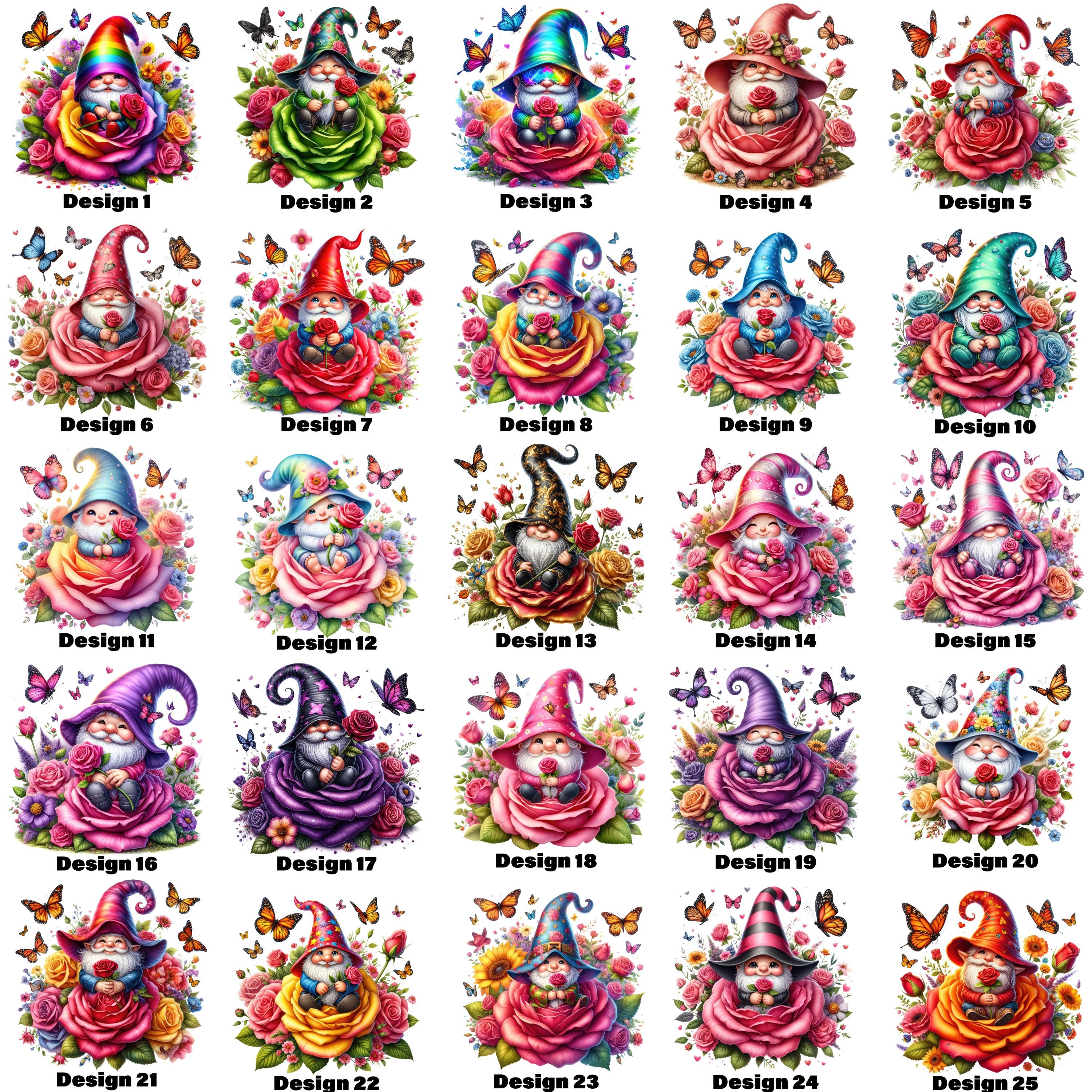 Gnomes and Roses DTF Transfer: Vibrant Fabric Appliques for Custom Apparel