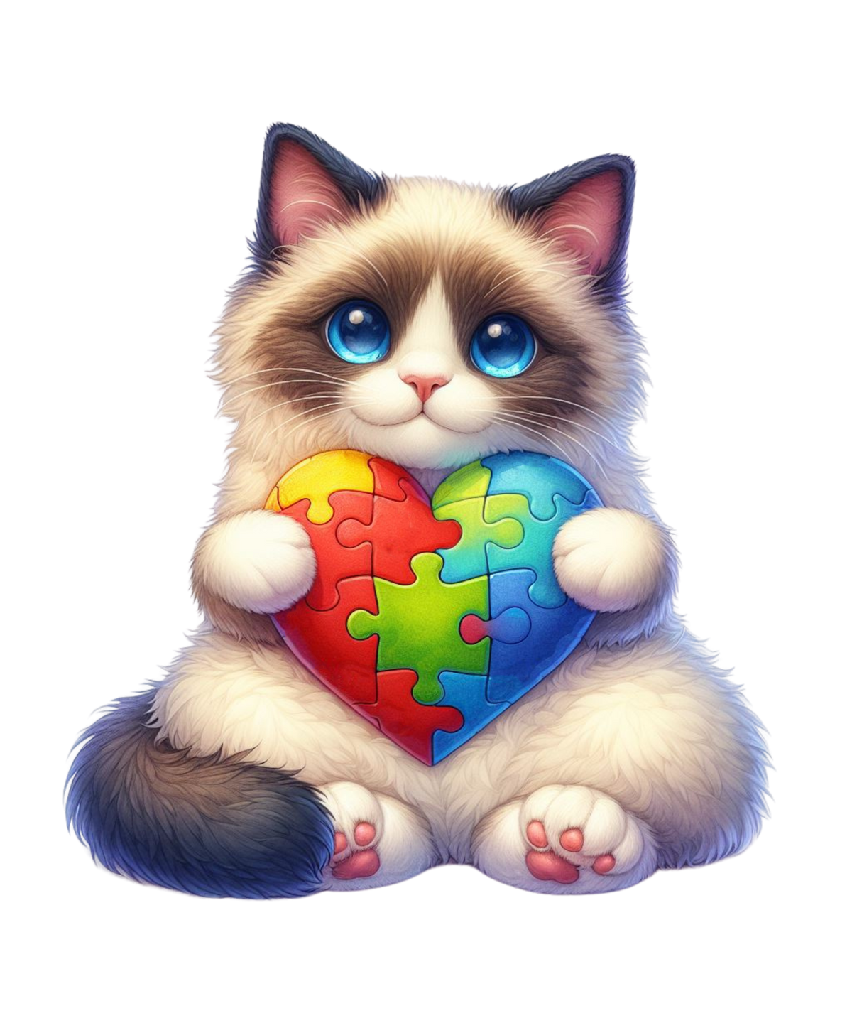 Cats Holding Autism Puzzle Heart Heat Transfer