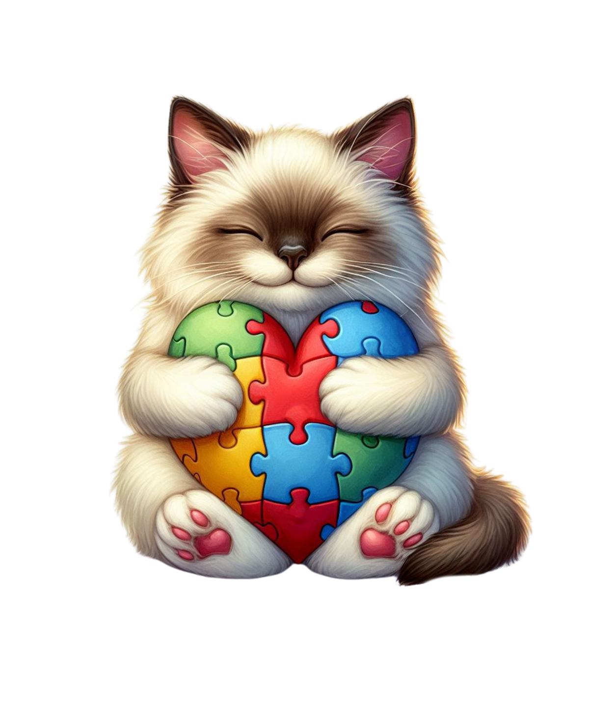 Cats Holding Autism Puzzle Heart Heat Transfer