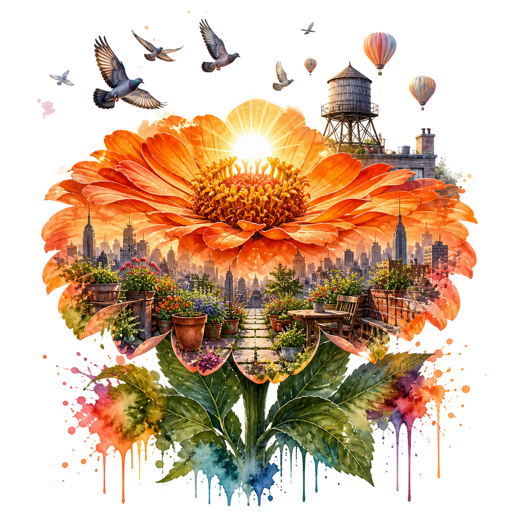 Double Exposure Floral Heat Transfer