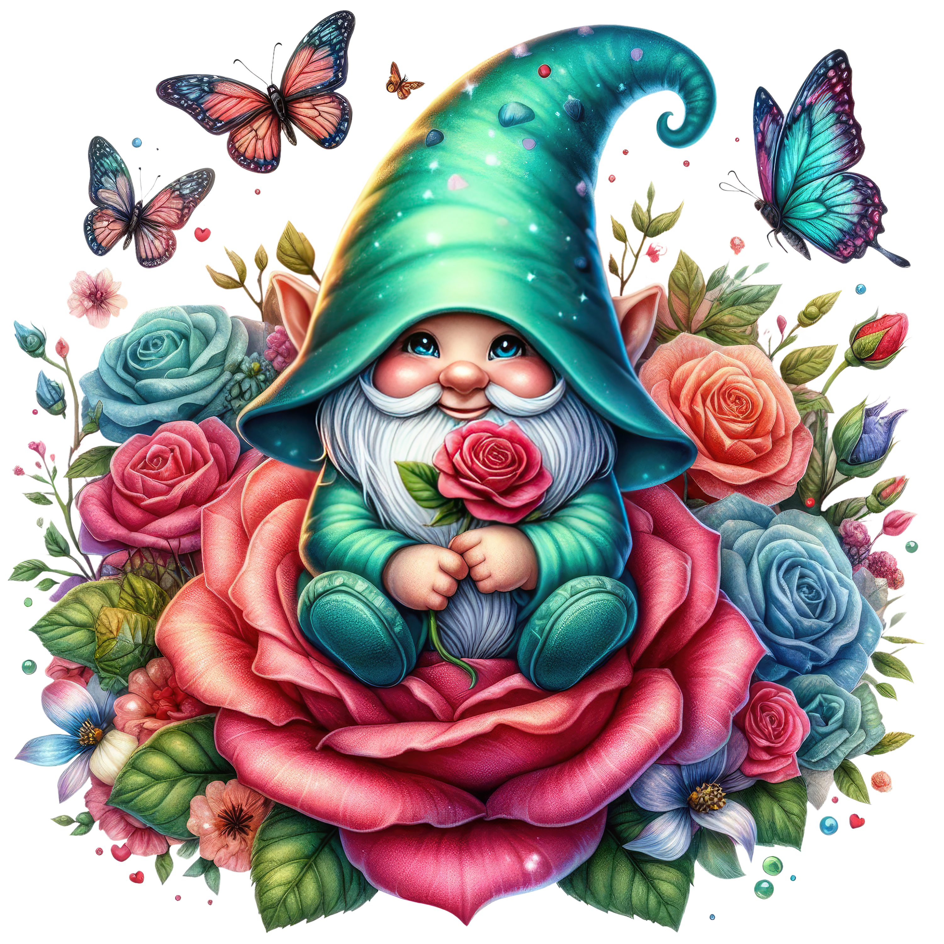 Gnomes and Roses DTF Transfer: Vibrant Fabric Appliques for Custom Apparel